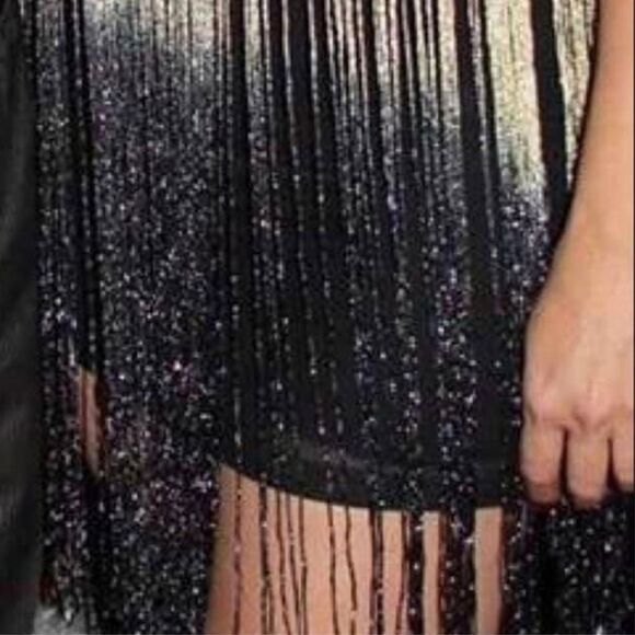 Frank Lyman Black & Gold Ombré Fringe Mini Cocktail Dress - Size S - Picture 3 of 8